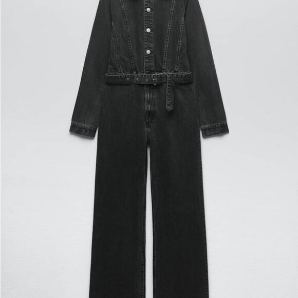 ZARA FULL LENGTH TRF DENIM JUMPSUIT ANTHRACITE GREY - Picture 10 of 12